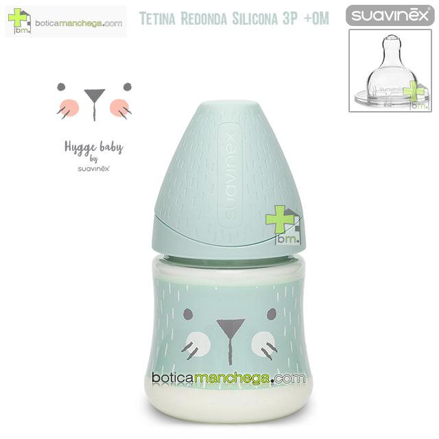Biberón PREMIUM +0M Suavinex Colección Hygge Baby Modelo Verde Empolvado, Tetina Redonda 3 Posiciones Silicona, 150 ml
