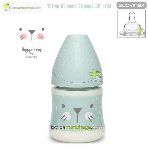 Biberón PREMIUM +0M Suavinex Colección Hygge Baby Modelo Verde Empolvado, Tetina Redonda 3 Posiciones Silicona, 150 ml [0]