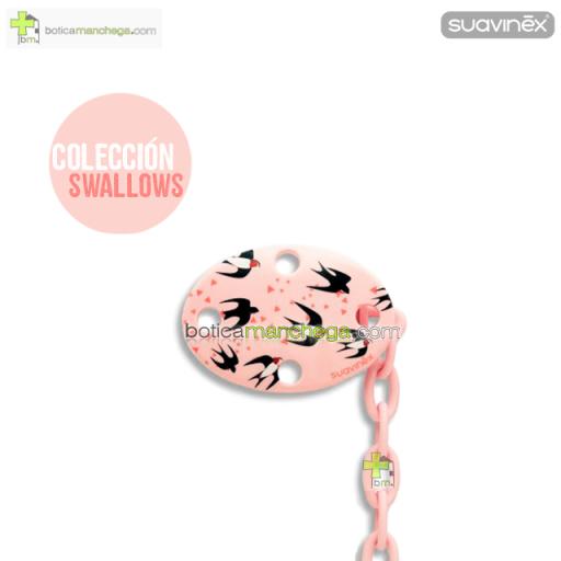 Suavinex Broche Pinza Clip Ovalado +0M - Nueva Colección TOP TRENDS: Swallows, Mod. Golondrinas Rosa