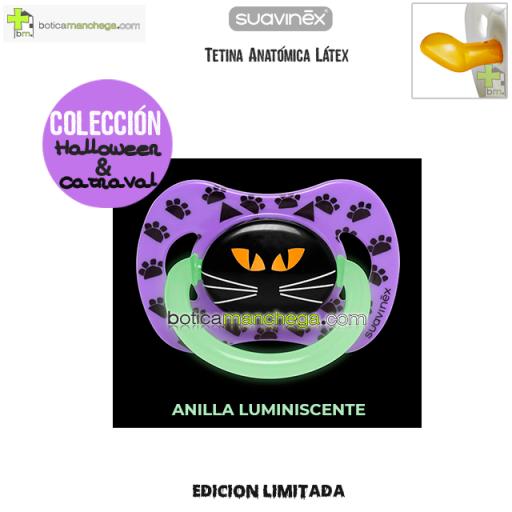 Chupete DISFRACES/CARNAVAL/HALLOWEEN Suavinex Modelo Gato Huellas Lila con Anilla luminiscente, Tetina Anatómica Látex