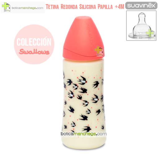 Suavinex Biberón Silicona 360ml +4M Tetina Redonda Papilla- Nueva Colección TOP TRENDS: Swallows [0]