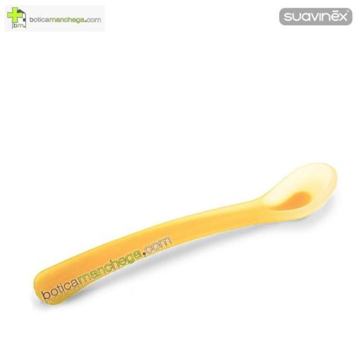 Cuchara de Silicona Suavinex para bebés +4M papillas y potitos, Color Amarillo [0]