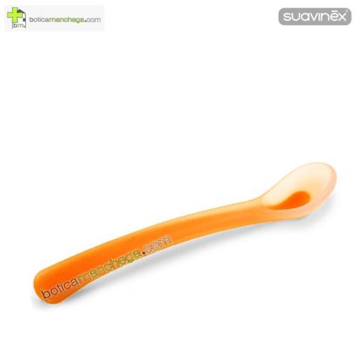 Cuchara de Silicona Suavinex para bebés +4M papillas y potitos, Color Naranja [0]