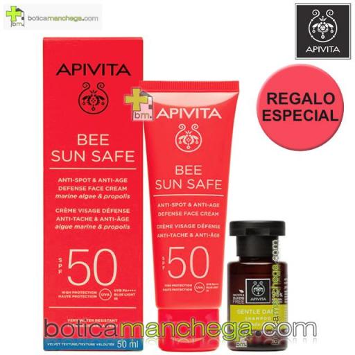 PROMO Antiedad & Antimanchas Crema Solar Facial SPF50 Bee Sun Safe Apvita, 50 ml. REGALO: Champú Suave Diario con Camomila y Miel, 20 ml.