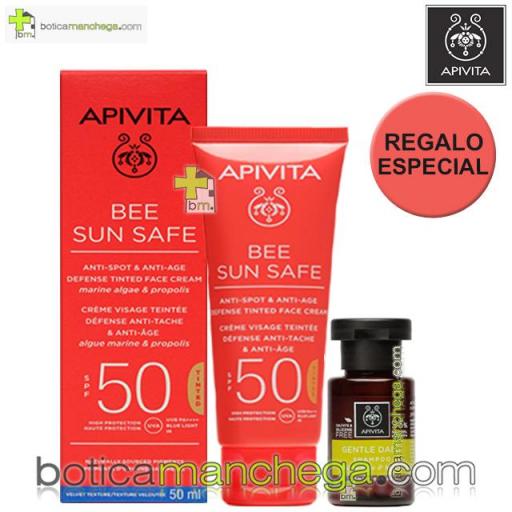 PROMO Antiedad & Antimanchas COLOR Crema Solar Facial SPF50 Bee Sun Safe Apvita, 50 ml. REGALO: Champú Suave Diario con Camomila y Miel, 20 ml.