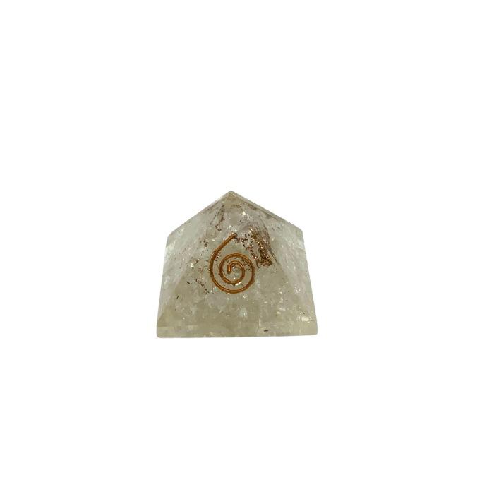 Pirámide de orgonite y cuarzo blanco de 4 x 4 cm