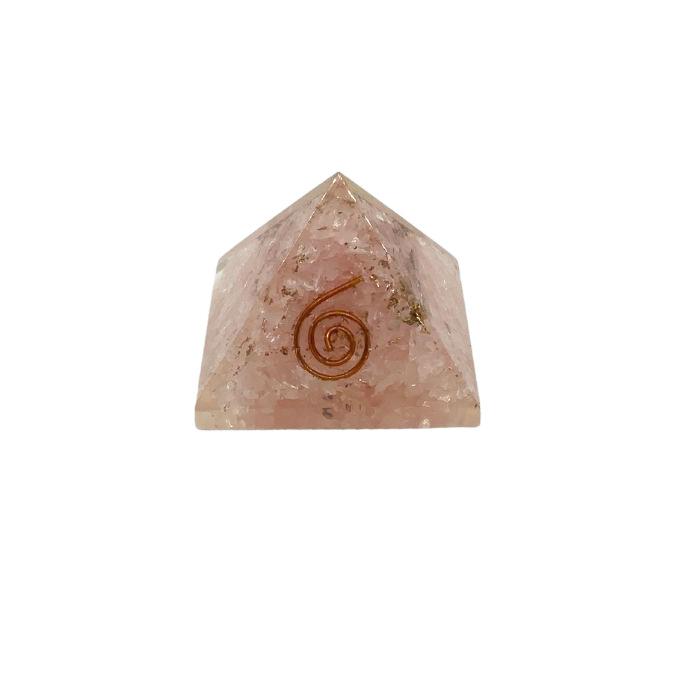 Pirámide de orgonite y cuarzo rosa de 4 x 4 cm