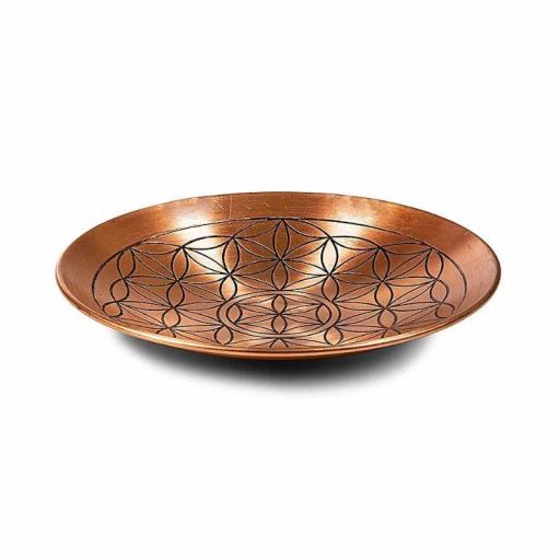 Plato de cobre con flor de la vida