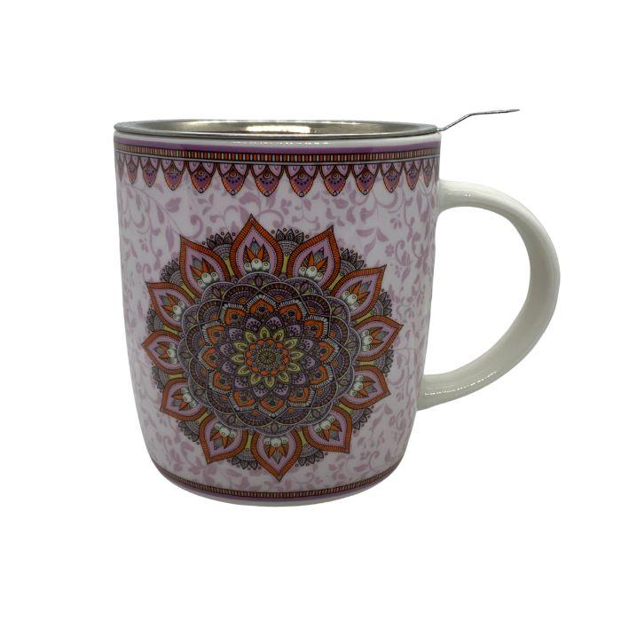Taza con infusor con mandala rosa