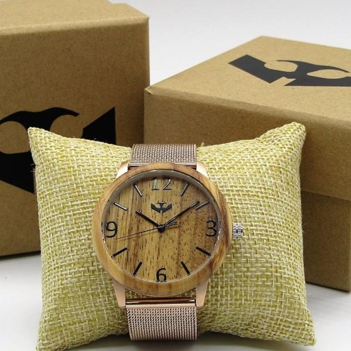 Reloj de madera y acero FUSION ROSE GOLD 04 + correa intercambiable gratis