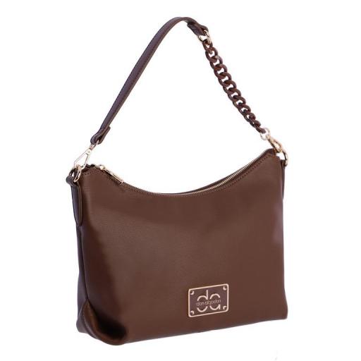 Bolso de hombro y bandolera don algodón marrón QI7850 051