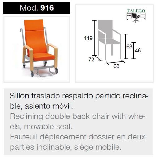 Sillon traslado respaldo reclinable partido, asiento movil me-916 [3]